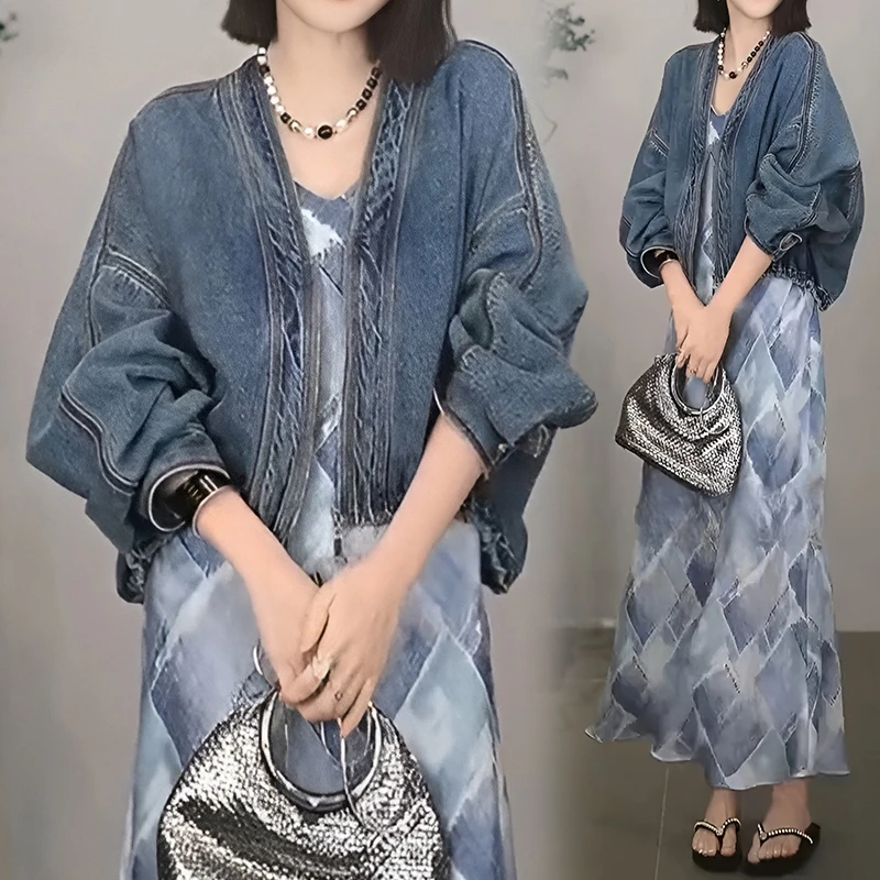复古设计拼接蓝色牛仔外套女春秋季2025新款时尚韩系减龄百搭上衣