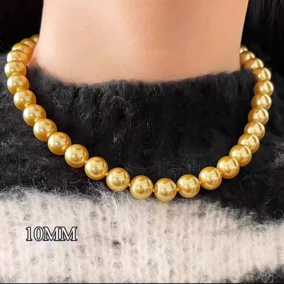 南海三件套元宝扣强光金色10mm妈妈项链