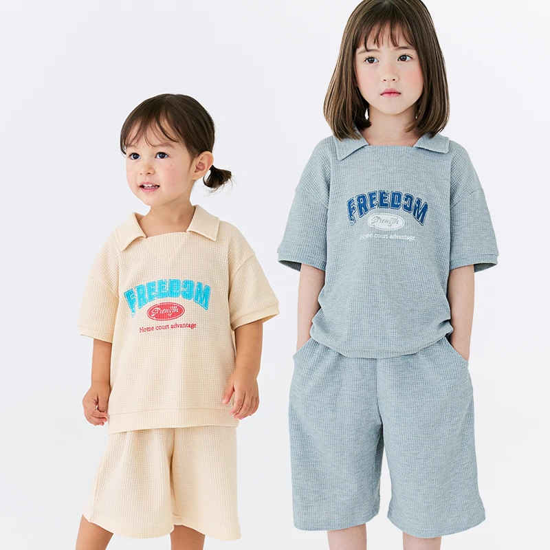 韩版夏季新品男女宝宝短袖运动套装婴幼儿童装洋气印花上衣短裤潮