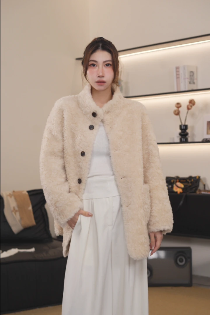 【首尔初雪】中长款半高领羊毛休闲阔版宽松韩版毛毛外套