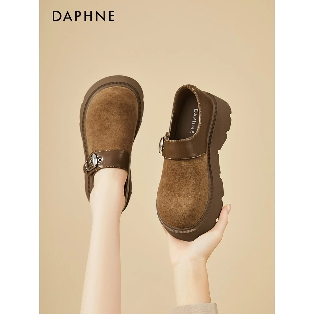 达芙妮厚底勃肯鞋女2025新款春秋百搭休闲乐福鞋时尚软底舒适单鞋