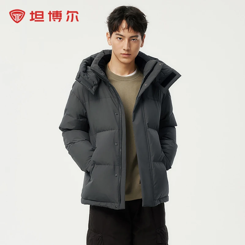 坦博尔羽绒服加厚90绒秋冬连帽短款男脱卸帽休闲冬季保暖外套325Z