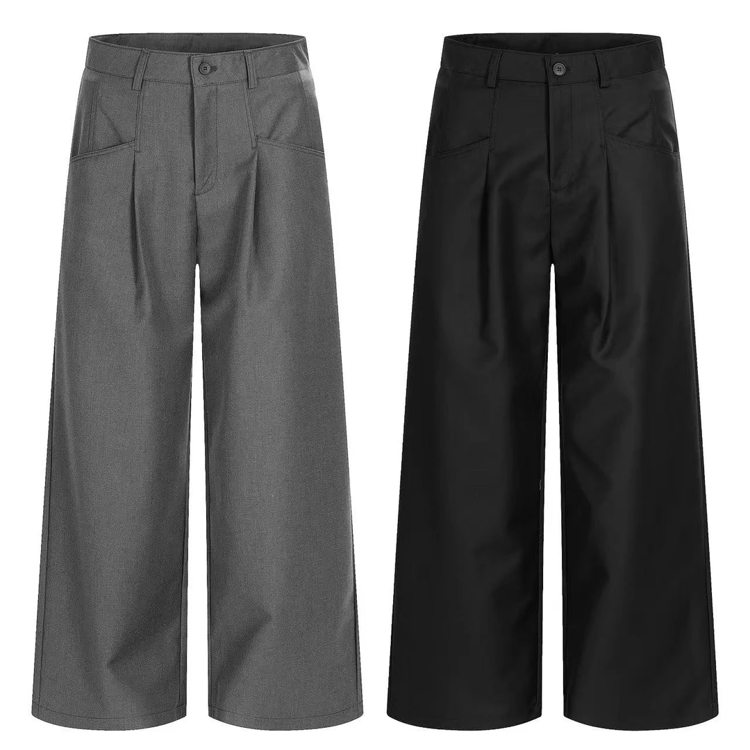 EmooStore双色打褶老钱风cleanfit直筒微阔西裤