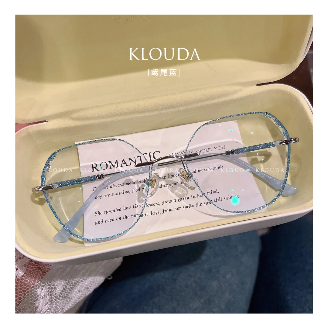 Klouda纯欲星闪系列无框眼镜女气质网红时尚韩版ins多边定制度数