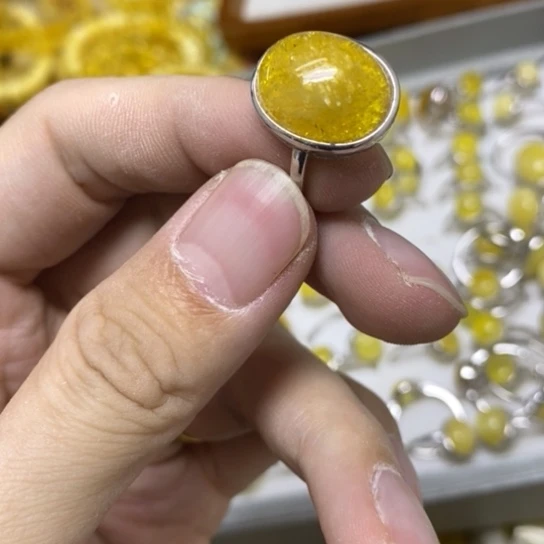蜜蜡银S925镶嵌裸石戒指