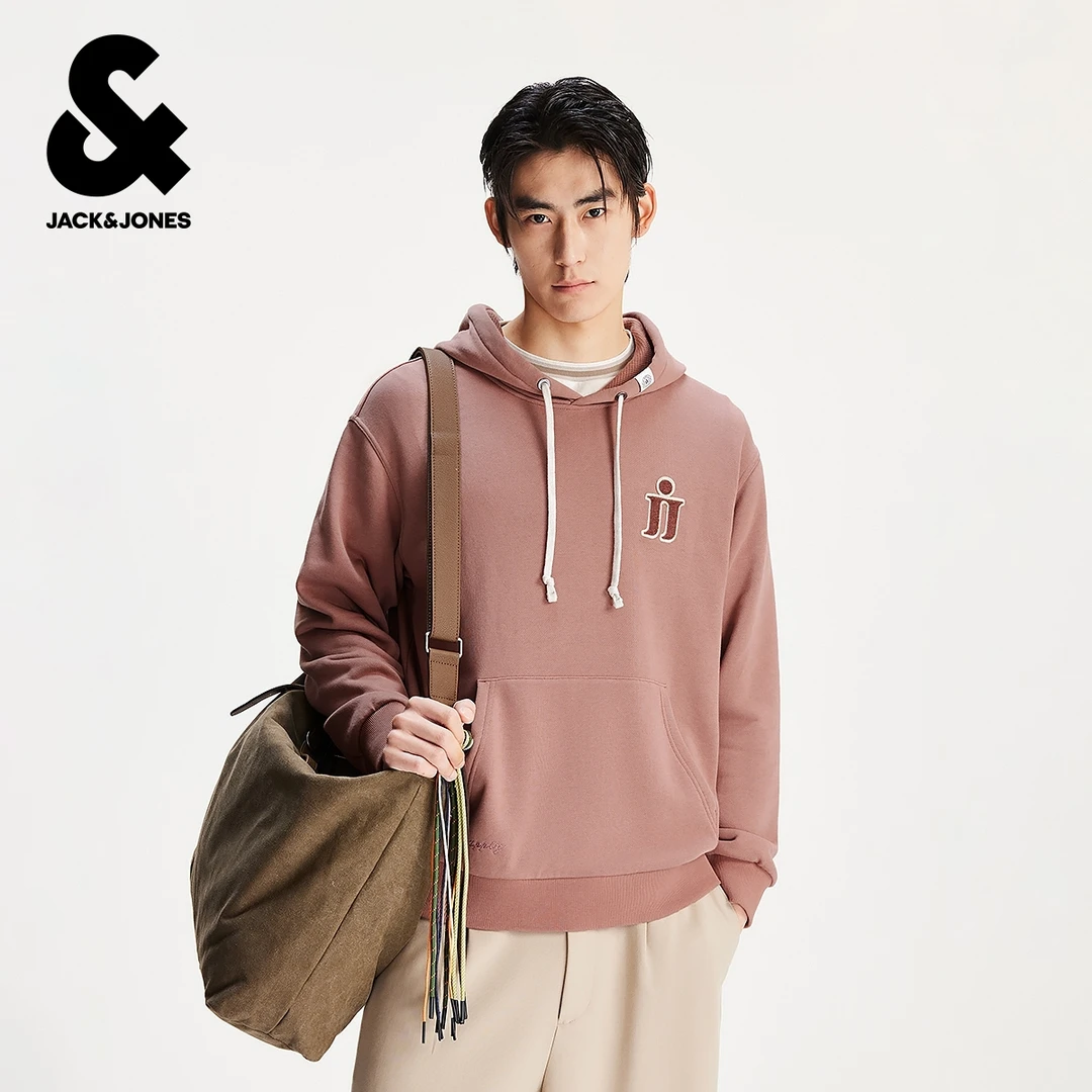杰克琼斯男装秋季新款毛巾绣logo美式休闲潮流宽松抽绳连帽卫衣