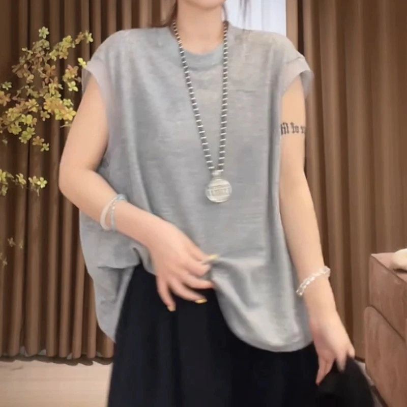 2025夏新款韩版设计感蕾丝无袖T恤上衣LK2504791