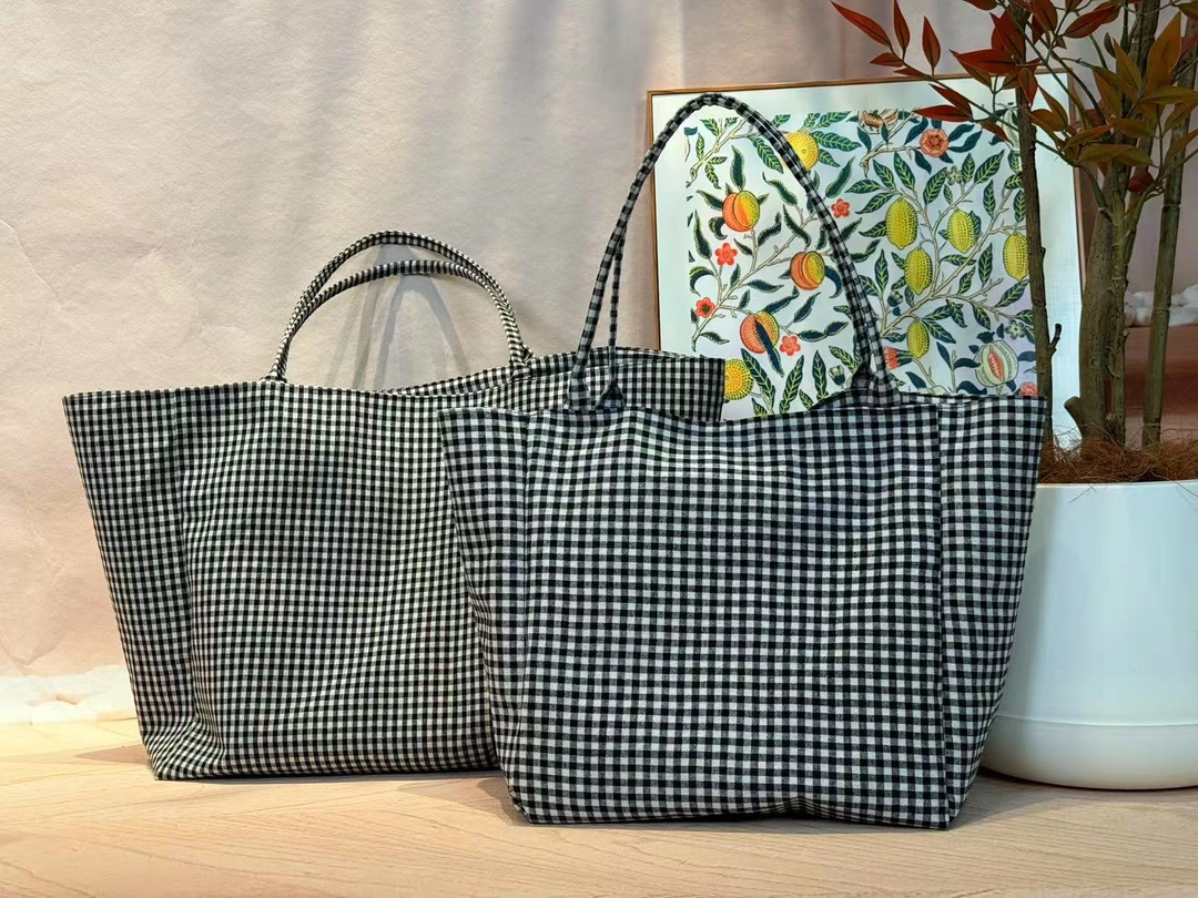 复古格子街头双根单肩包便携环保简约富婆时尚休闲百搭通勤旅行女