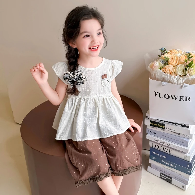 女童森系短袖套装2025新款儿童夏装韩版洋气女宝宝夏季时髦两件套