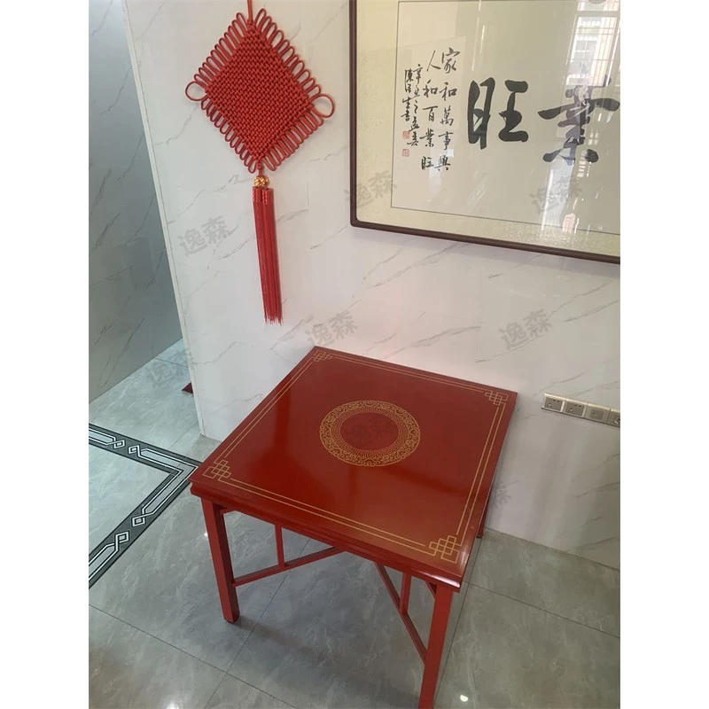 包邮红色吃饭桌升级版一体折叠式不锈钢八仙桌喜庆折叠新品正方形