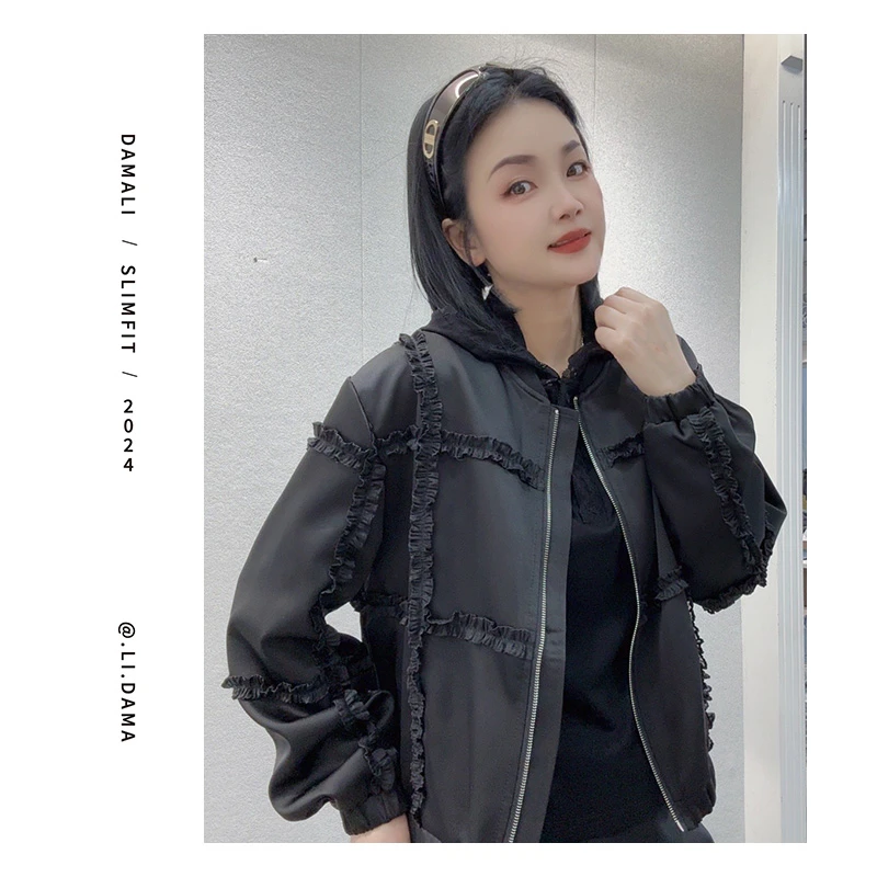 大码利-春上新【花边棒球服】小众韩版设计感黑色棒球服百搭春季