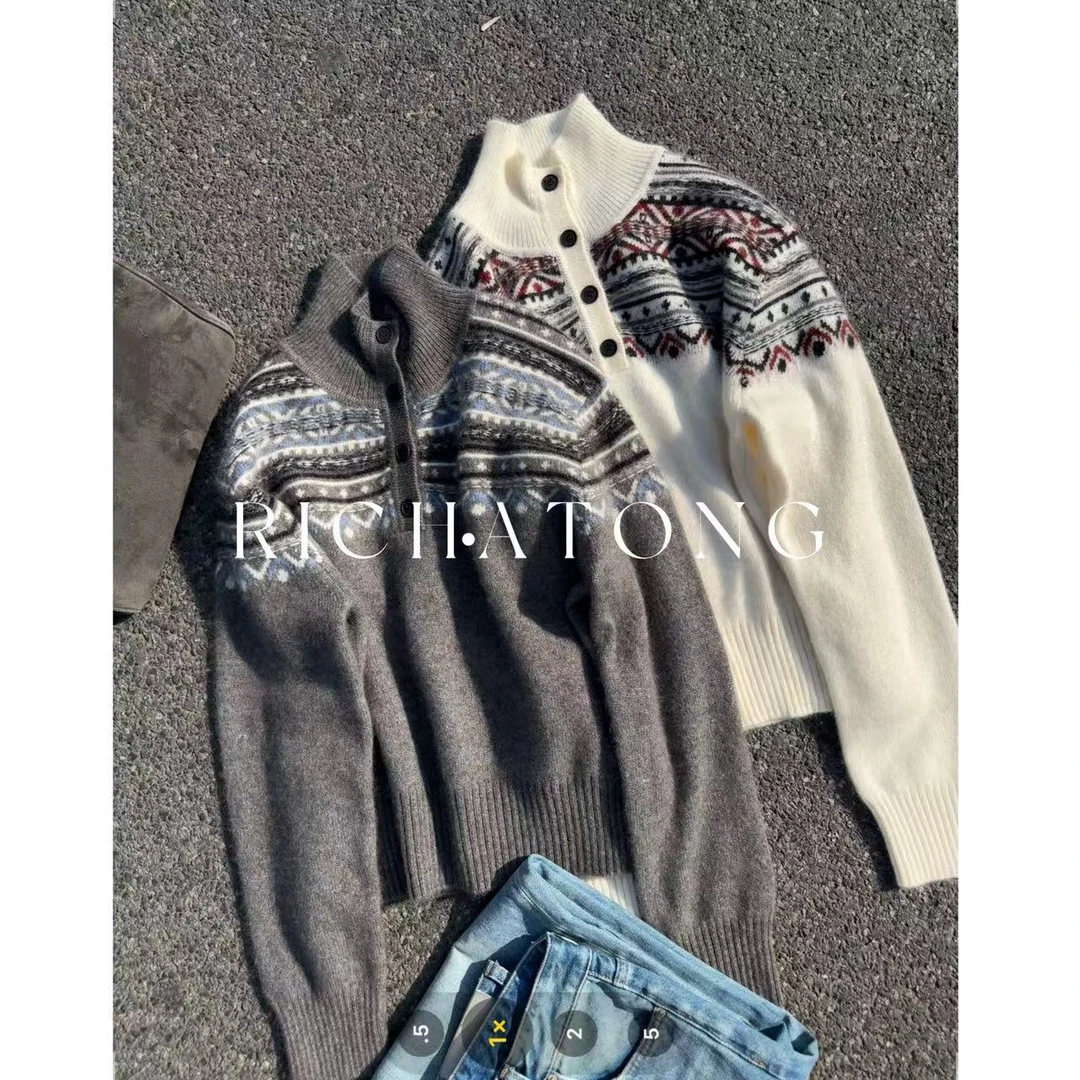 RICH ATONG.-【羊绒费尔岛】撞色极简条纹费尔岛毛衣1207-24