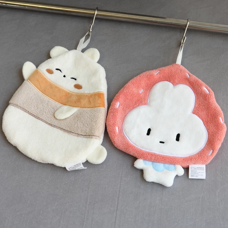 卫生间擦手巾可爱卡通儿童擦手毛巾手帕厨房挂式擦手布吸水搽手巾