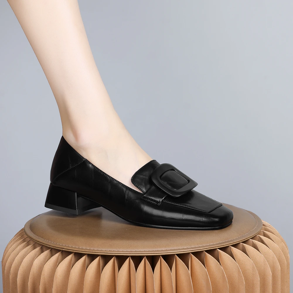 2025年新款欧美深口低跟粗跟不累脚时尚女乐福鞋舒适百搭单鞋0213