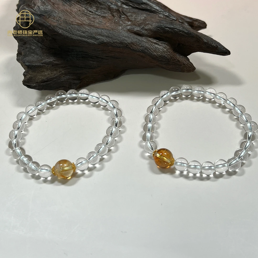 YS88天然白水晶手串7mm+多样性发其一