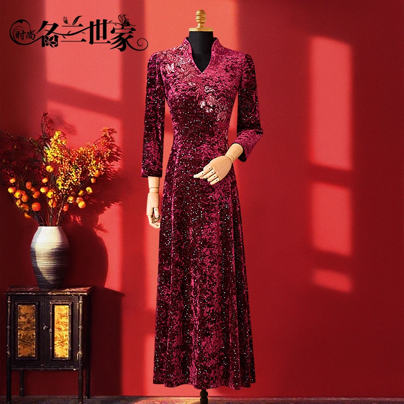 【秋思】名兰世家丝绒宴会高端礼服优雅喜婆婆婚宴连衣裙MLF16C9770