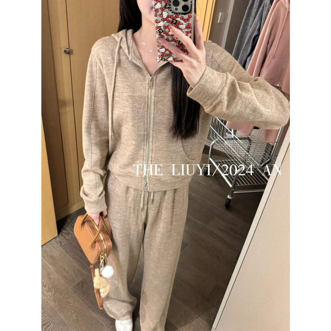 【LIUYI】舒服绒套装~秋冬绒感卫衣外套+休闲直筒裤套装48295