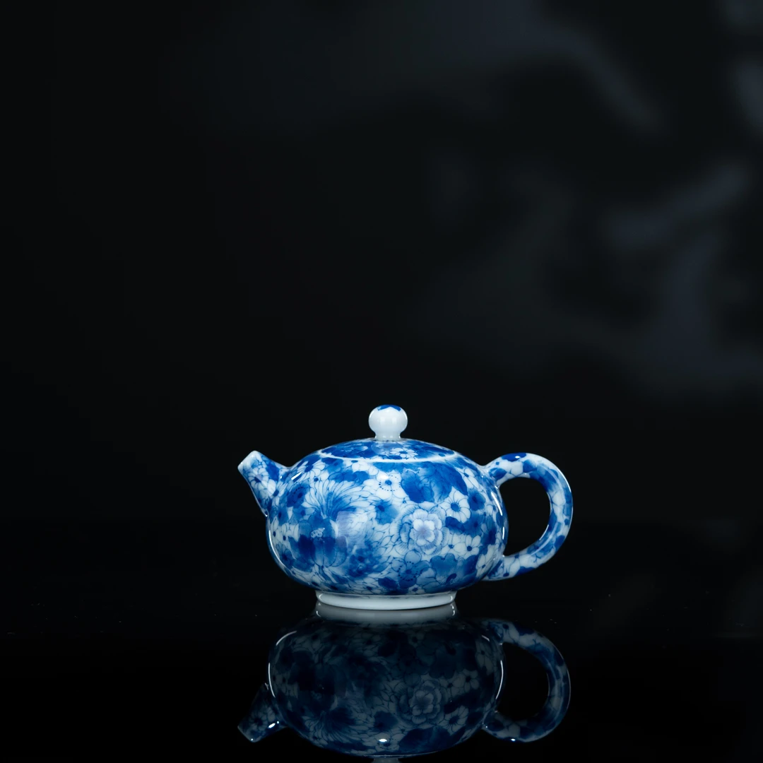 画堂春 万花满工西施壶（深蓝）110cc 手工手绘家用茶具