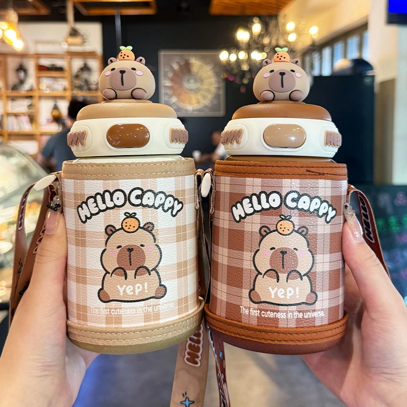 可爱儿童保温杯带杯套2025新款大容量吸管杯学生上学专用便携水壶