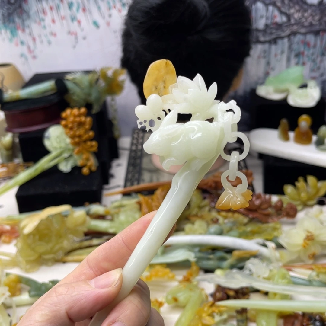 【闪购商品】蛇纹石玉发饰合金陌*