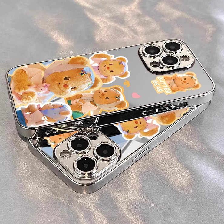 镜面黄油熊手机壳适用苹果16华为oppo小米vivo荣耀oppo红米iphone