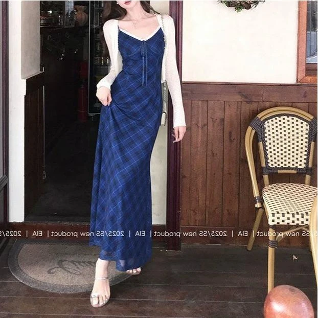 新中式国风法式复古吊带连衣裙女春夏修身长裙TEMU SHEIN