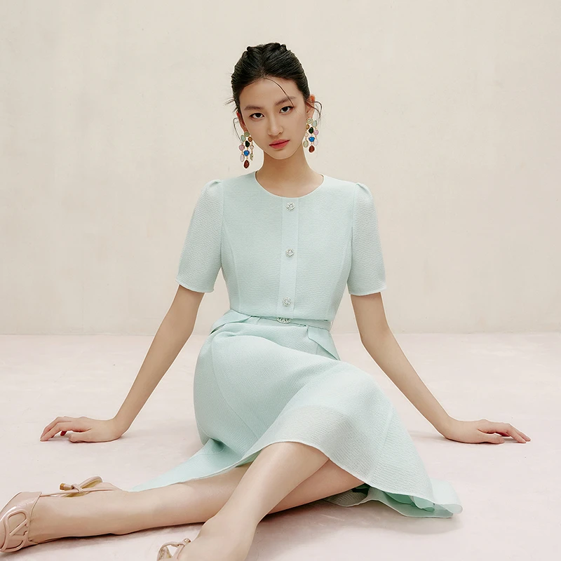 LIME/莱茵【静简之力】夏季小香风千金连衣裙薄雾草地LMGB3AWOPP03