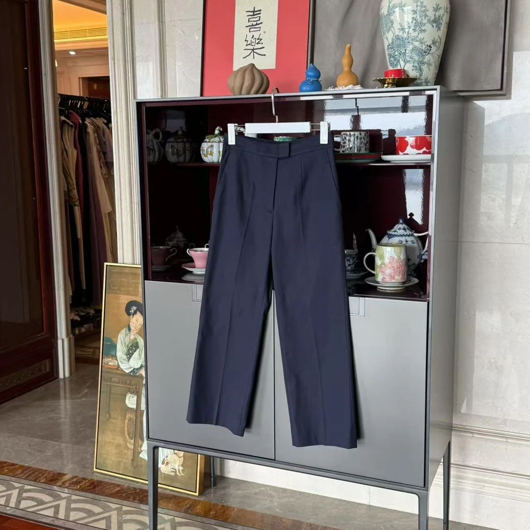 MYL 2025夏季新品氨棉混纺藏青色西装裤直筒细支棉纱百慕大长裤