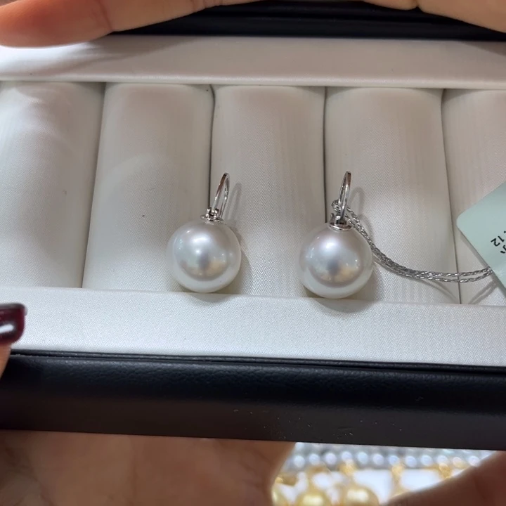 海水珍珠耳饰18K金镶嵌12-13mm