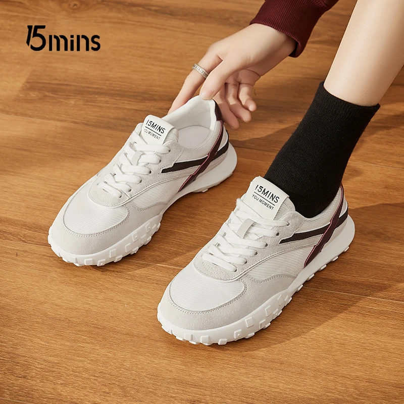 15MINS复古百搭德训鞋女鞋2025春季内增高阿甘鞋不累脚运动休闲鞋