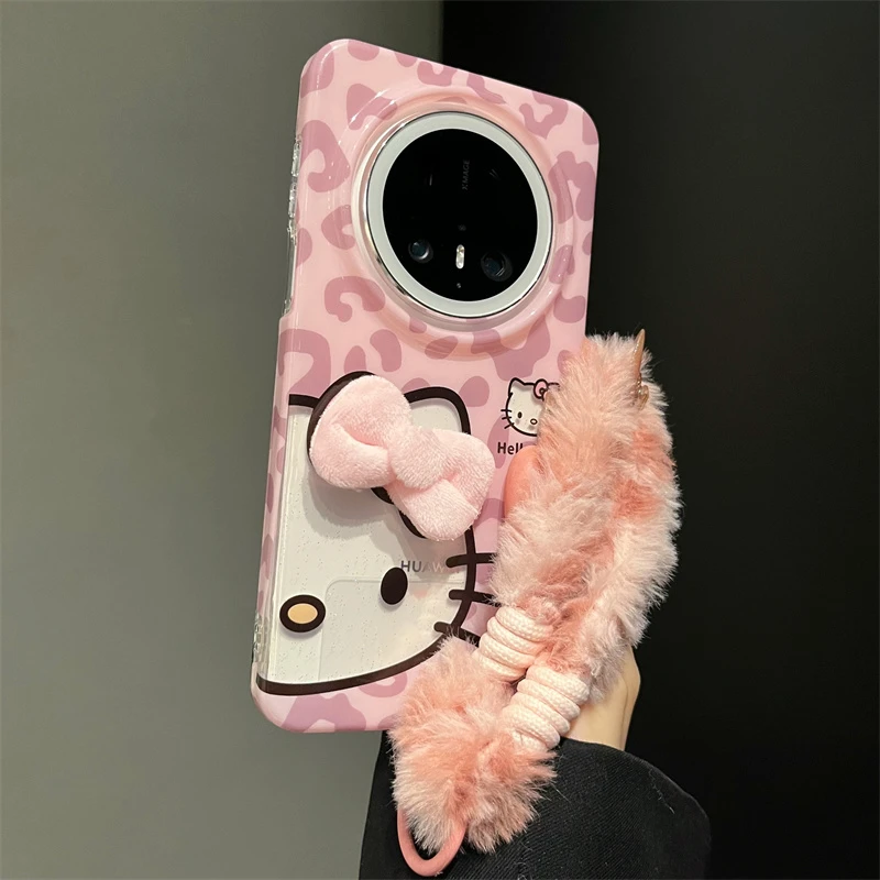 适用华为mate70pro+手机壳p70少女心粉豹纹镂空KT猫mate60pro女款