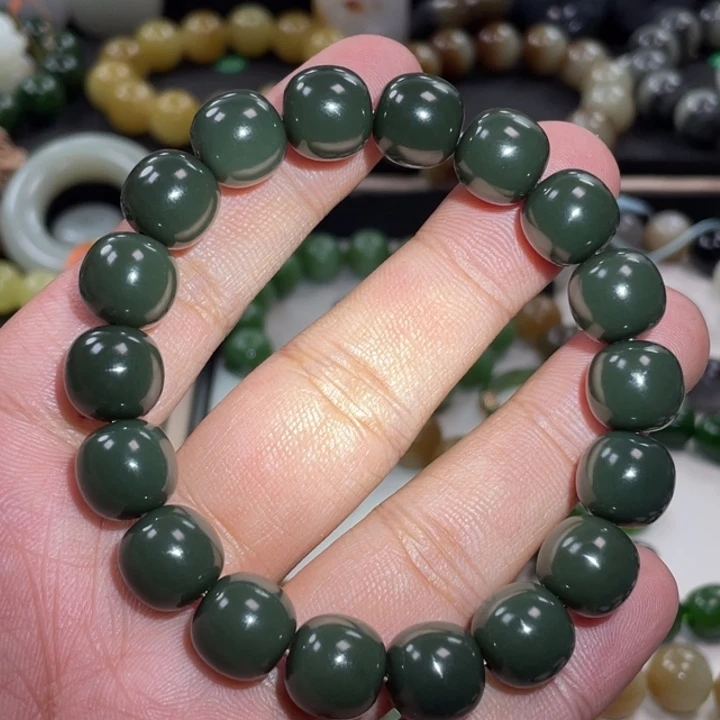 和田玉未镶嵌手串新疆沙枣青卡12老型