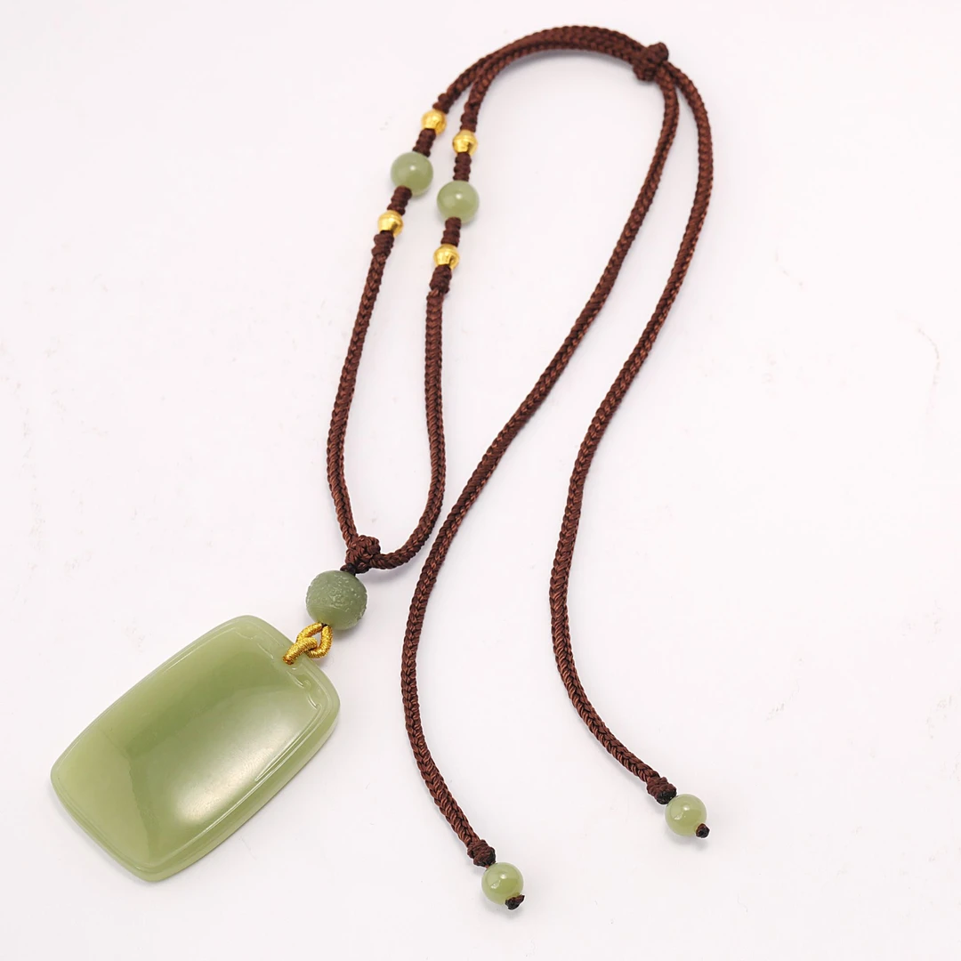 预售新疆和田玉绿黄无事牌单面RB242902尺寸约35*55mm