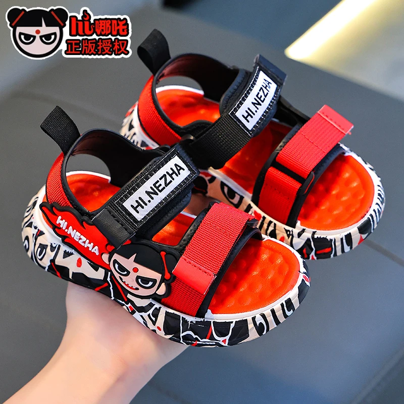 正版哪吒夏季儿童凉鞋男女童防滑软底外穿透气中大童小孩沙滩凉鞋