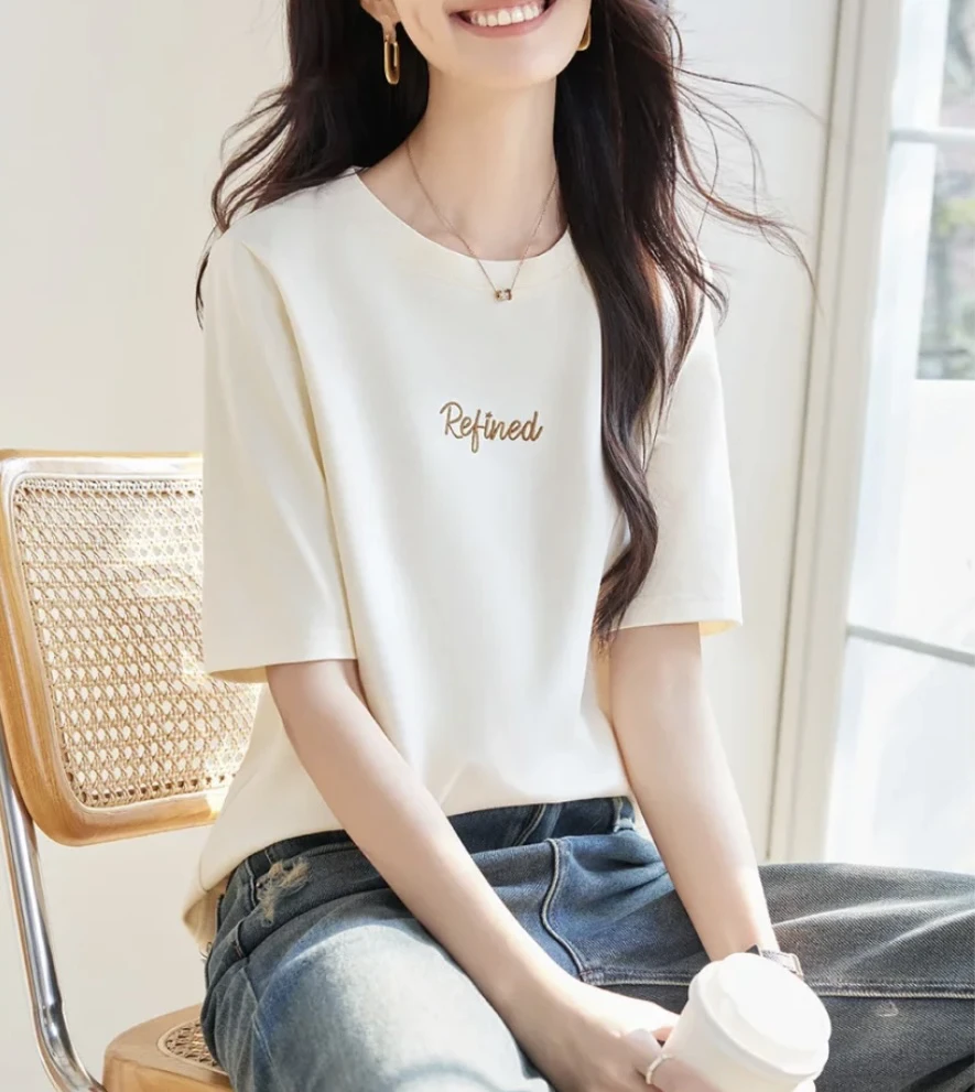 休闲时尚（重工艺刺绣）纯棉半袖女夏季T恤