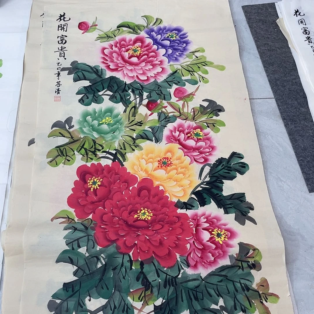 国画国画作品书法作品原稿四尺竖仿古五彩