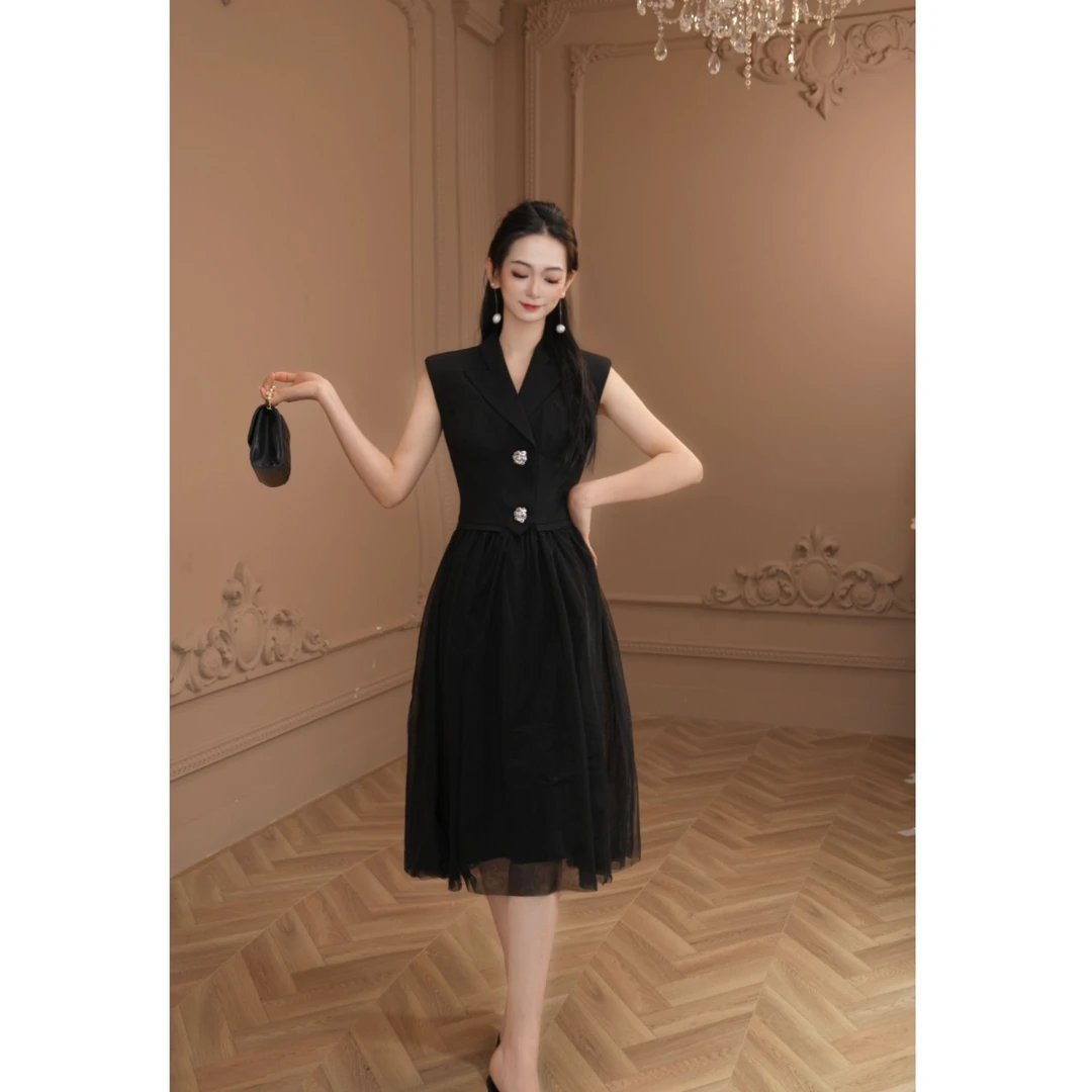 【童童定制】夏季气质女神无袖高级感网纱法式显瘦大摆连衣裙61170