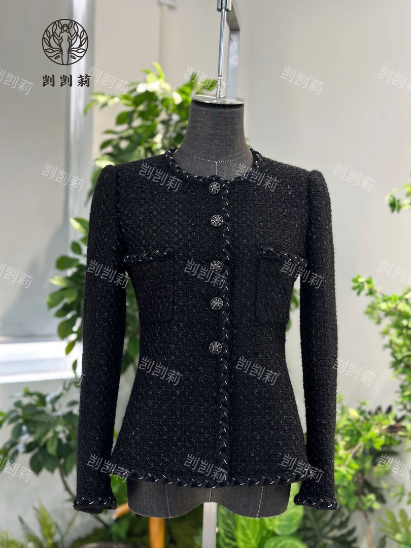 剀剀莉 秋季黑色（凯旋归来）精致手工花边圆领香风外套（10-25度