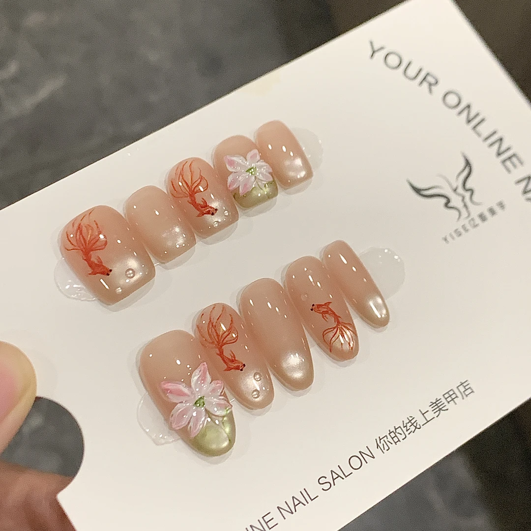 亿哥-【步步生莲】- 设计师纯手绘重工款猫眼纯手工轻奢穿戴美甲