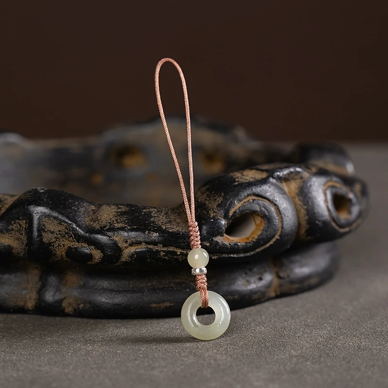 平安扣925银高档精致上等挂机正宗挂件和田玉手机挂件手机挂链