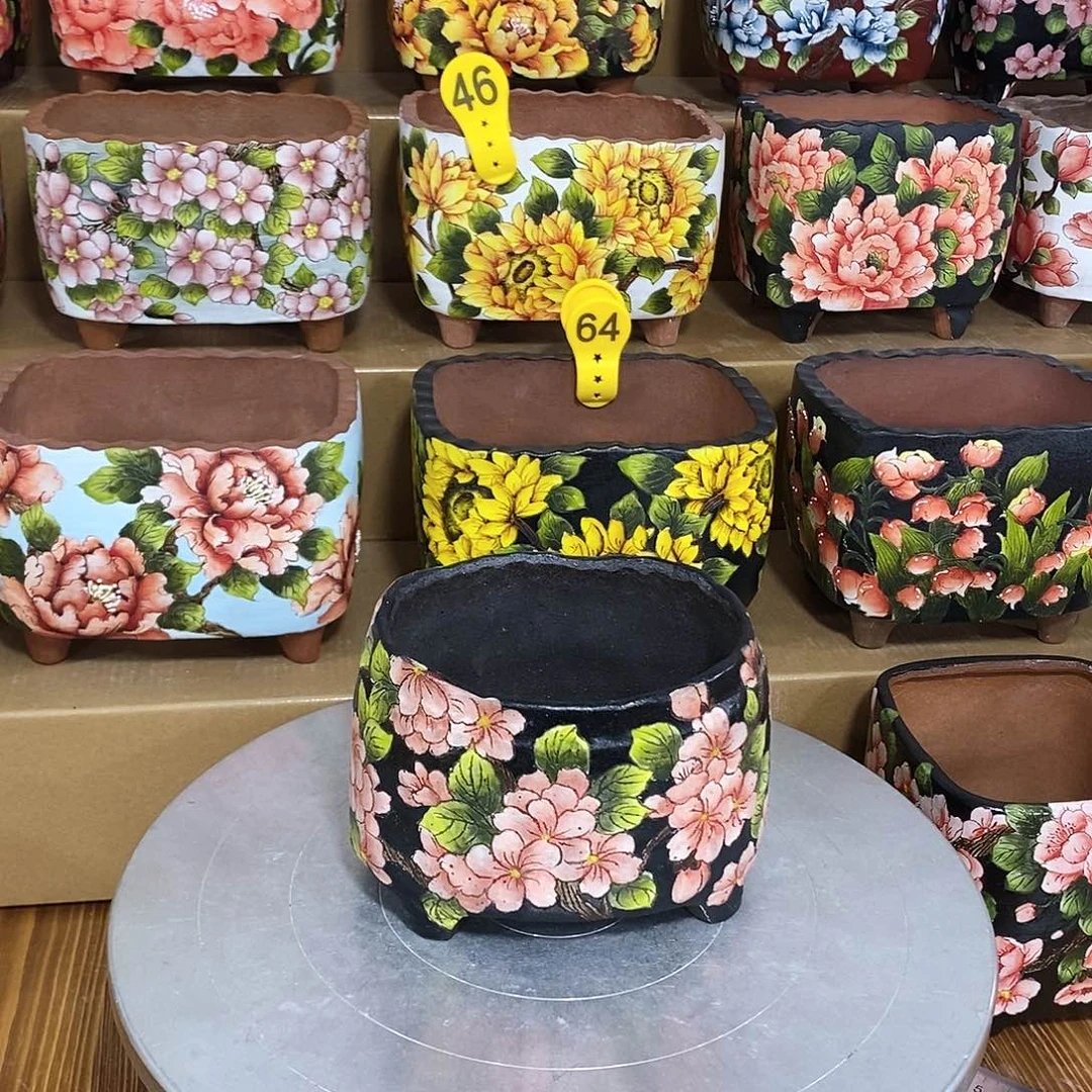 景德镇精品博采手捏花盆12/10/10