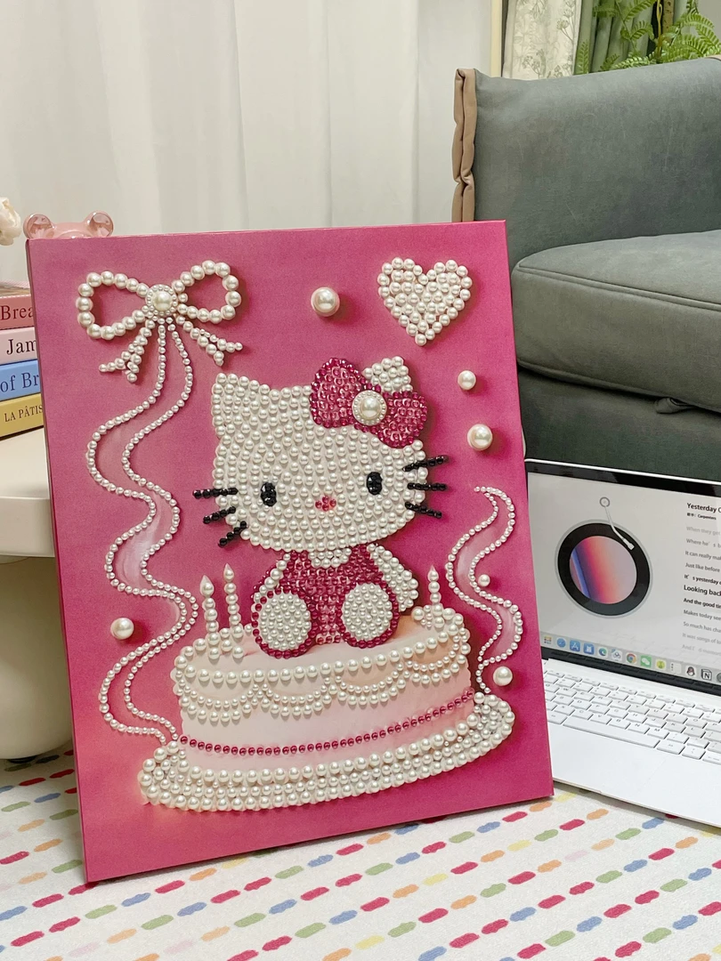 生日kt猫装饰画珍珠画手工diy带材料包送朋友高颜值治愈摆客厅