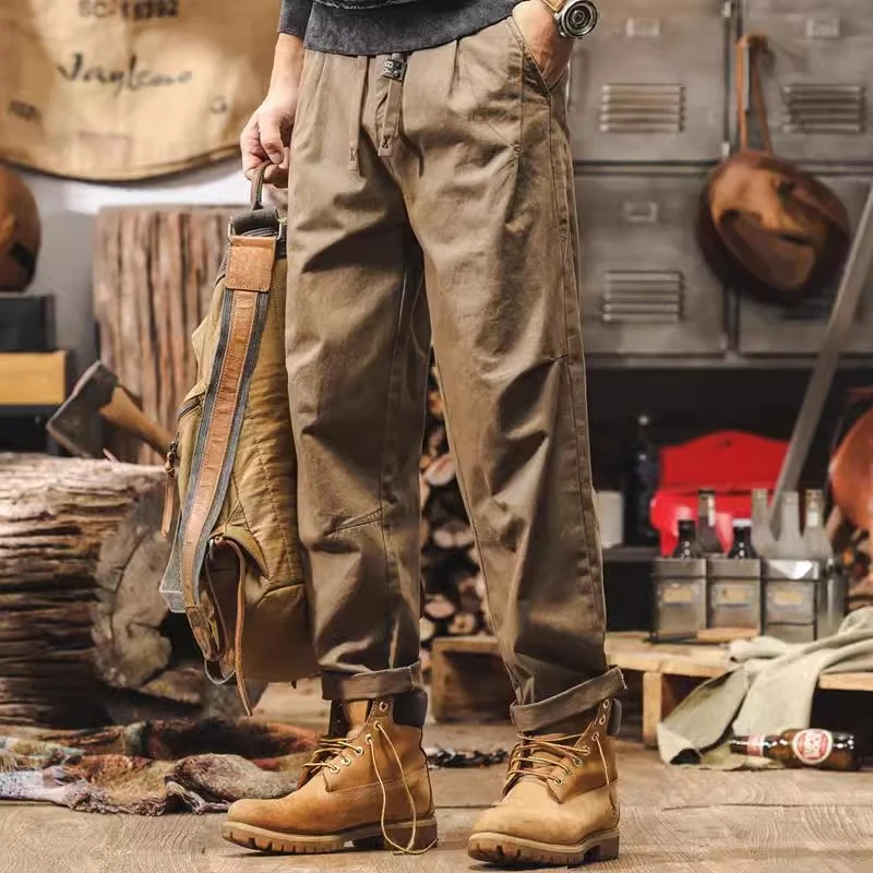 美式复古卡其色工装裤子男2025新款春季潮牌户外通勤宽松休闲裤男