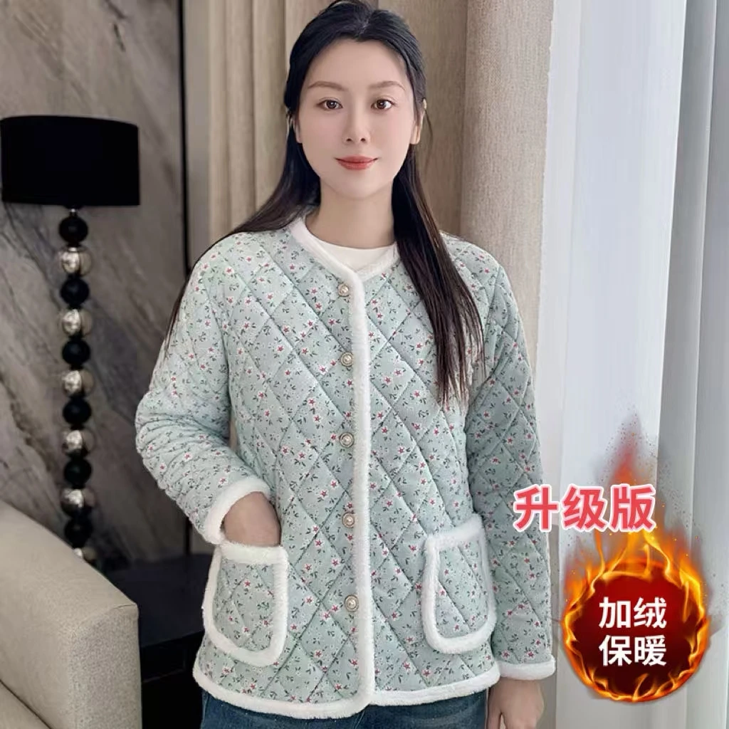 2025新款时尚棉服宽松棉衣短外套冬季宽松型碎花保暖印花立领百搭