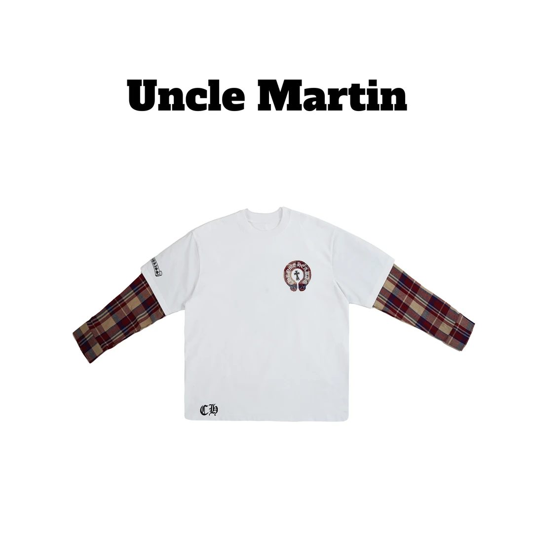 马丁叔叔 秋冬新款轻奢拼接格纹长袖打底