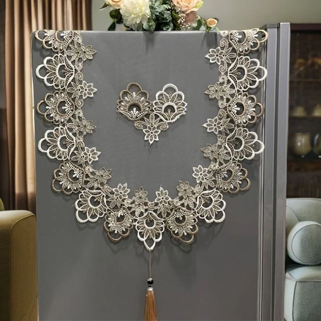 咖色白菜花纱蕾丝盖布冰箱专用盖巾60*170