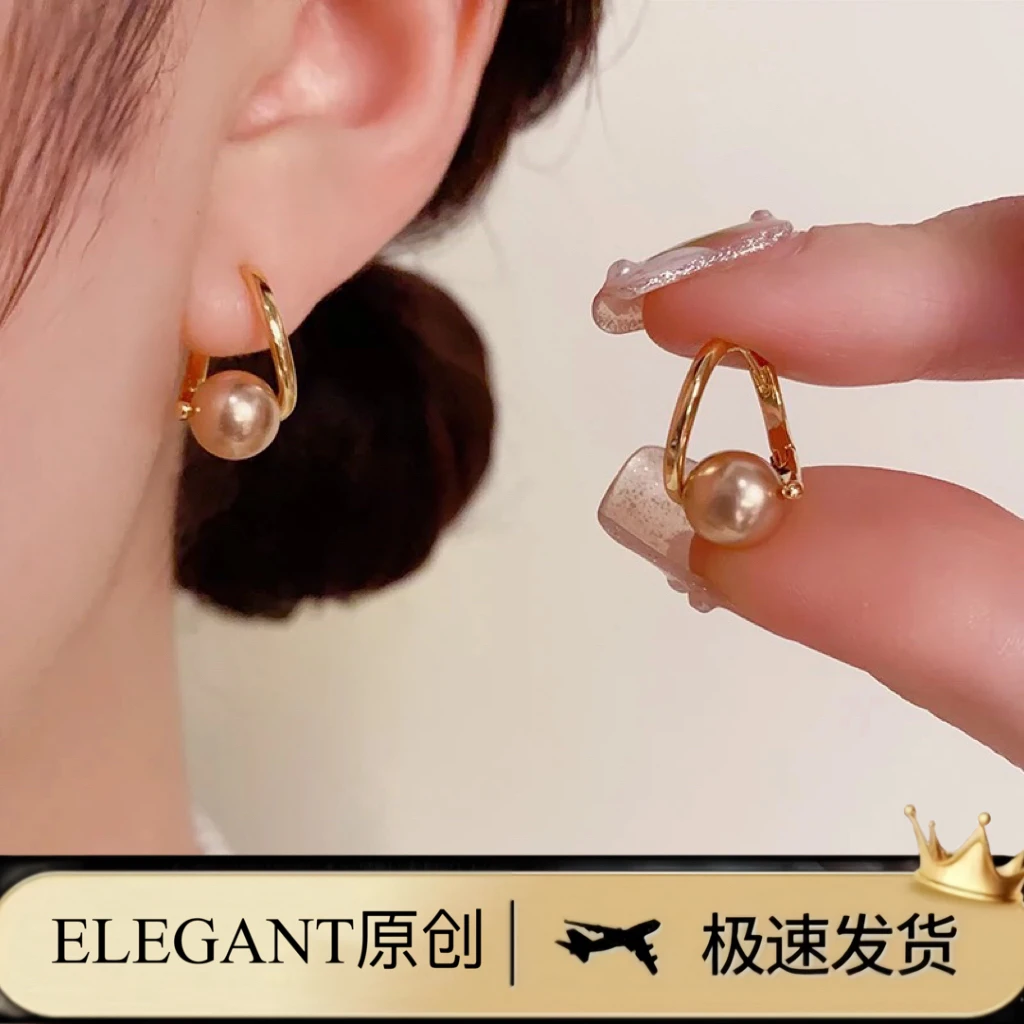 铜合金耳饰 8023「克拉恋人」小巧香槟金珠珠日常小香风耳饰