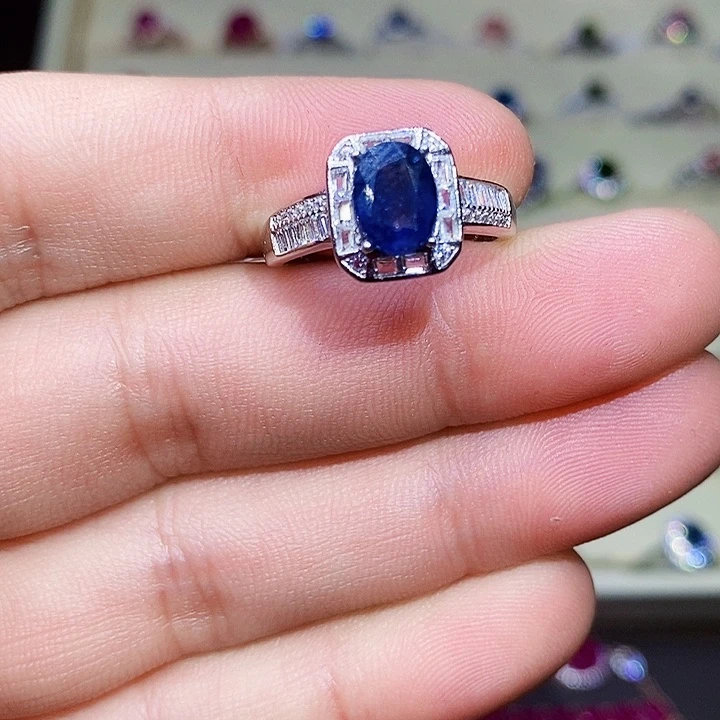 蓝宝石戒指银S925镶嵌21111