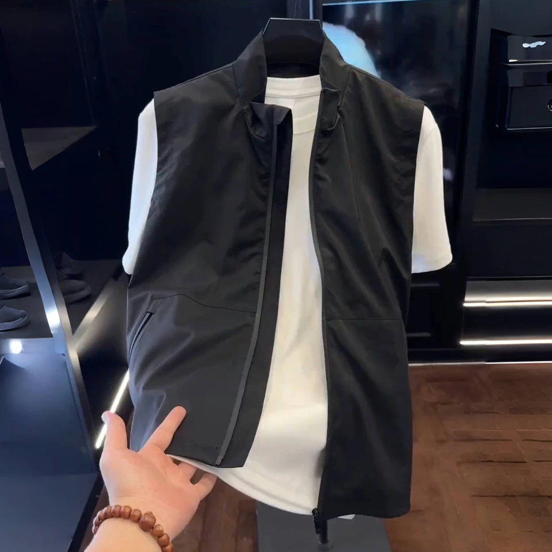 加肥大码300斤轻薄立领拉链马甲男装秋季简约宽松百搭休闲外套潮2