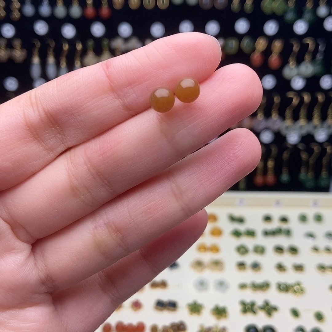 和田玉银S925镀金镶嵌耳饰